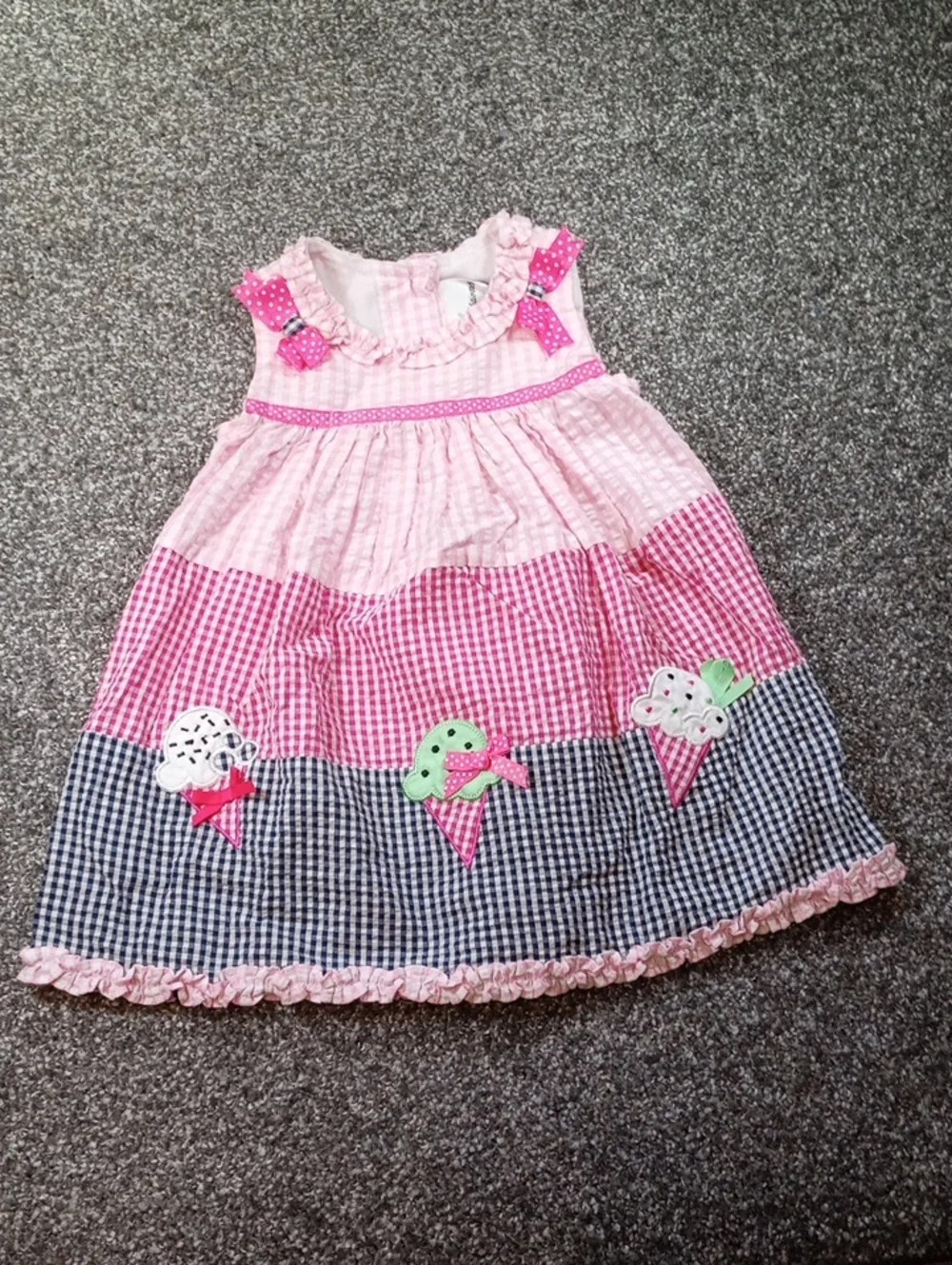 Rare Editions Pink Gingham Dress with Polka Dot Bow